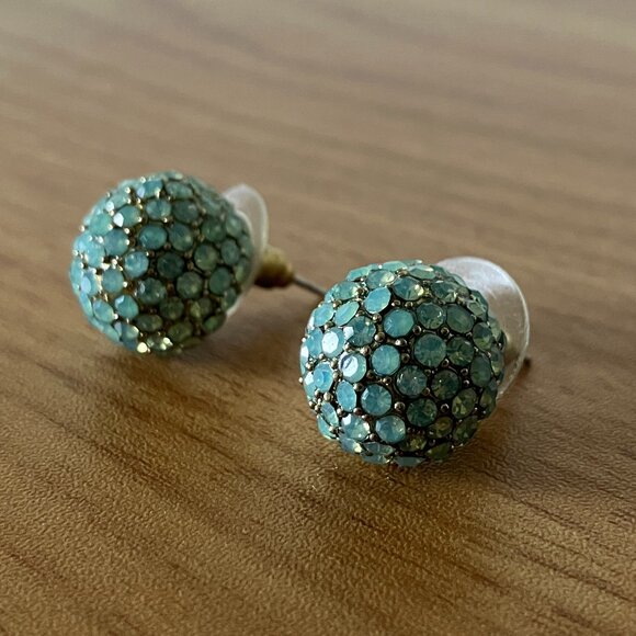 Teal/Turquoise and Gold Dome/Round Earrings - Picture 2 of 4